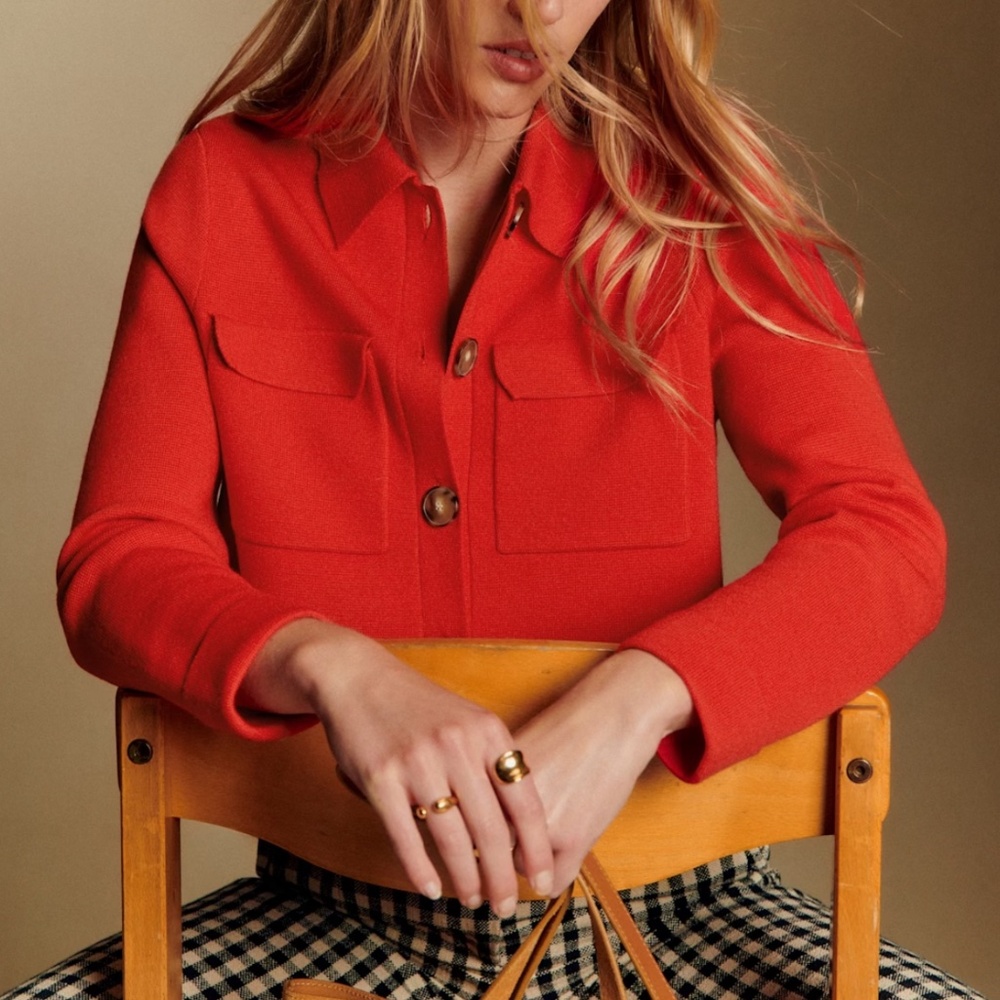 Sezane Betty Cardigan Coral Red - Size Medium
